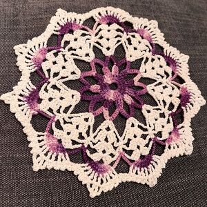 Handmade Crochet Doily in Purple and White. Vintage. Handmade
